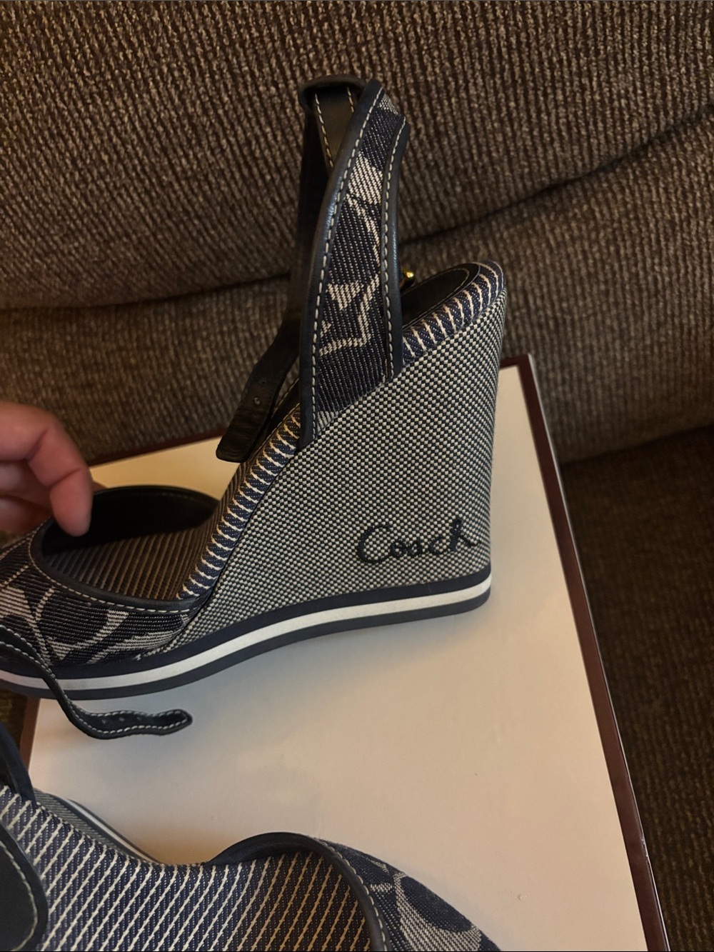 Coach Navy and Cream Signature Wedge Sandals - Picture 4 of 5
